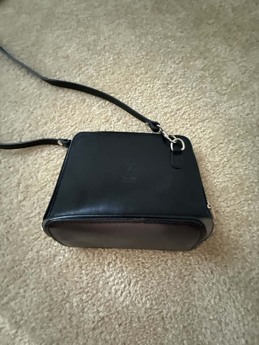Vera Pelle Black Leather Crossbody Bag Made In Italy